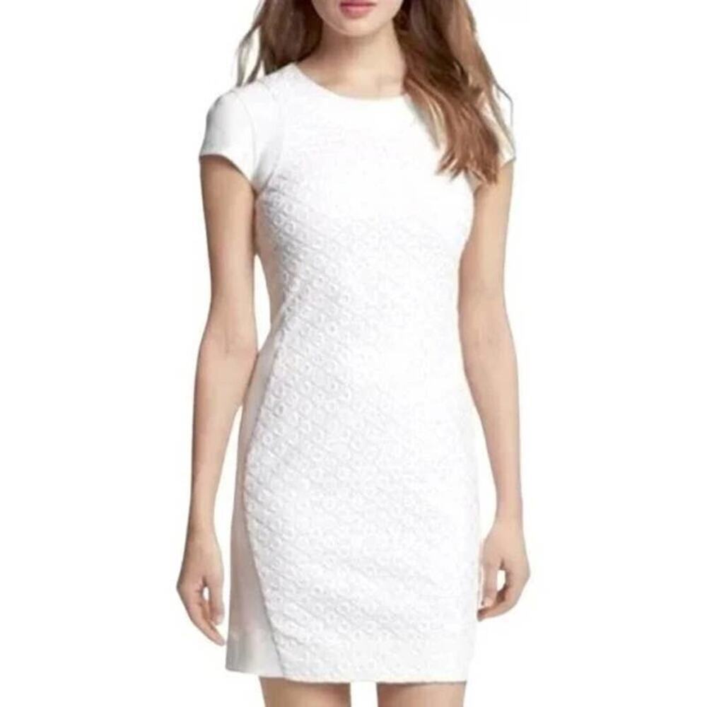 Diane Von Furstenberg Pele Eyelet Panel Cap Sleeve White Knit Dress Size 10
